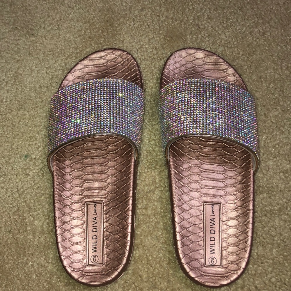 Snakeskin rhinestone slides